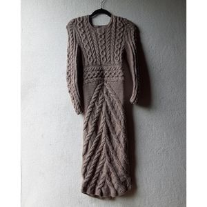 Cable Knit Bodycon Brown Sweater Dress